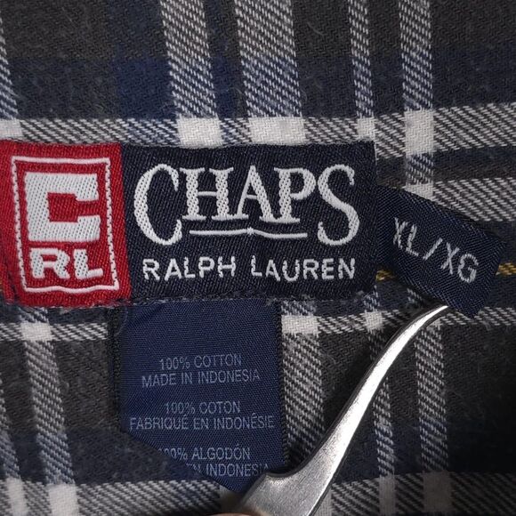 Vintage CHAPS RALPH LAUREN Plaid Shirt XL Flannel Cotton Navy Blue Men’s 234746 - Picture 2 of 9